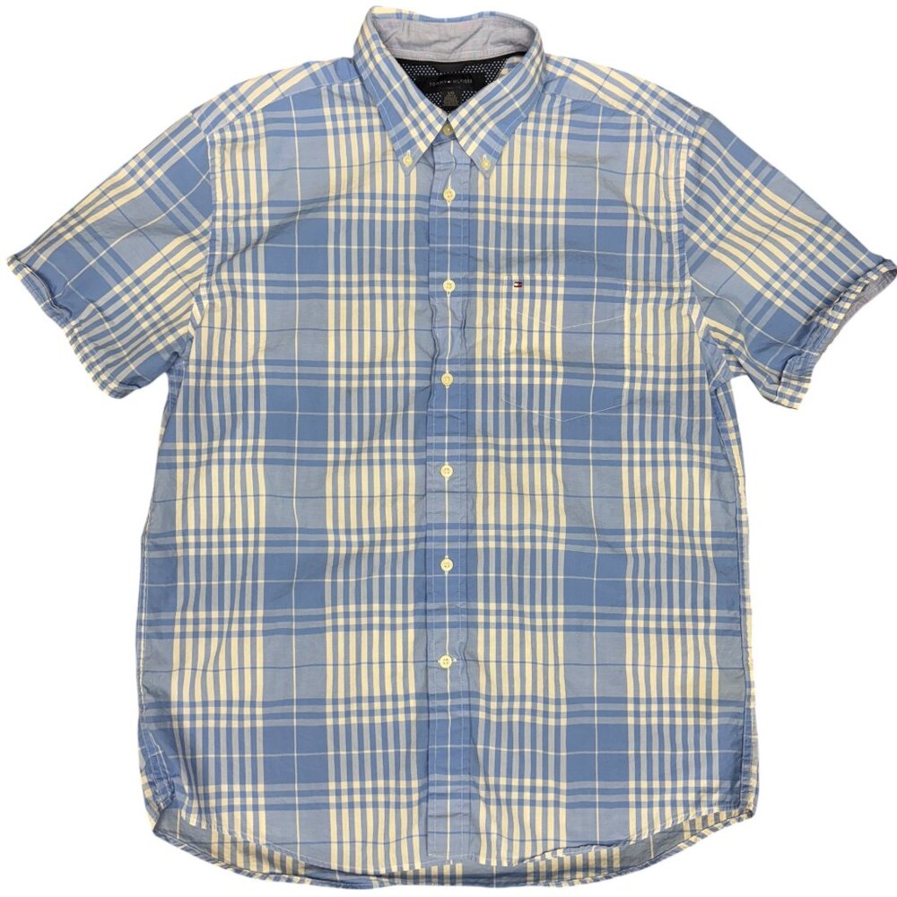 Men's TOMMY HILFIGER Short‎ Sleeve Button-Down Dress Shirt- Size Large